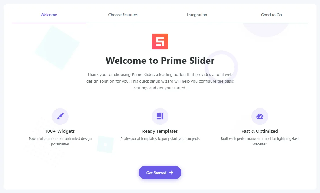 Prime Slider welcome setup wizard after activation