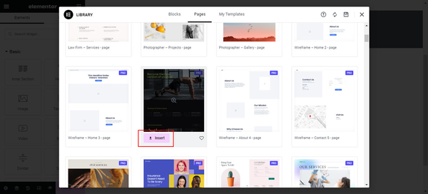 how to create a page with Elementor