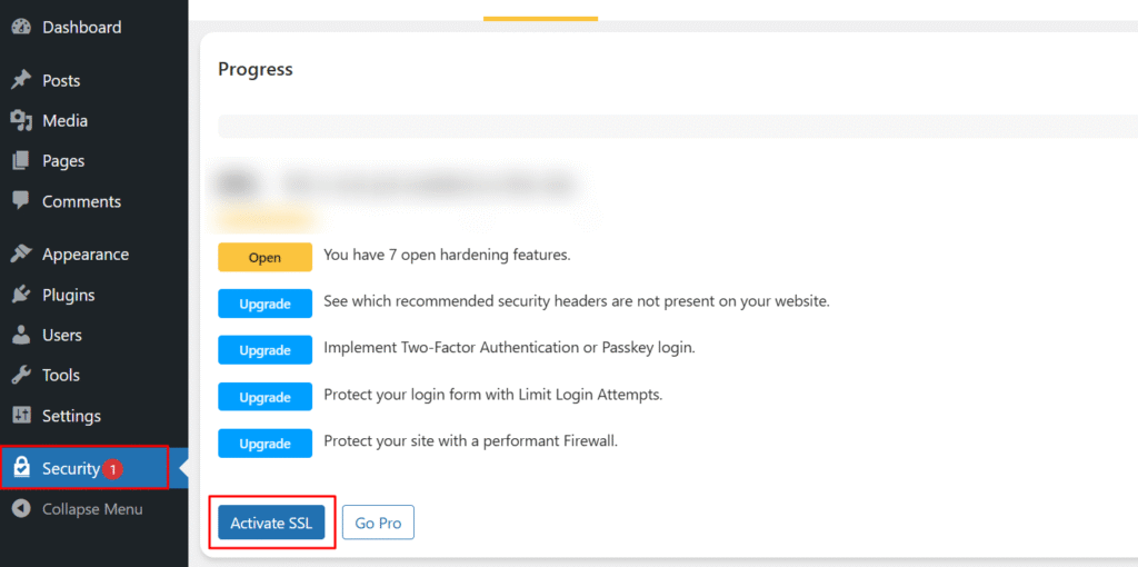 Go to Security and click “Activate SSL Go to Security and click “Activate SSL