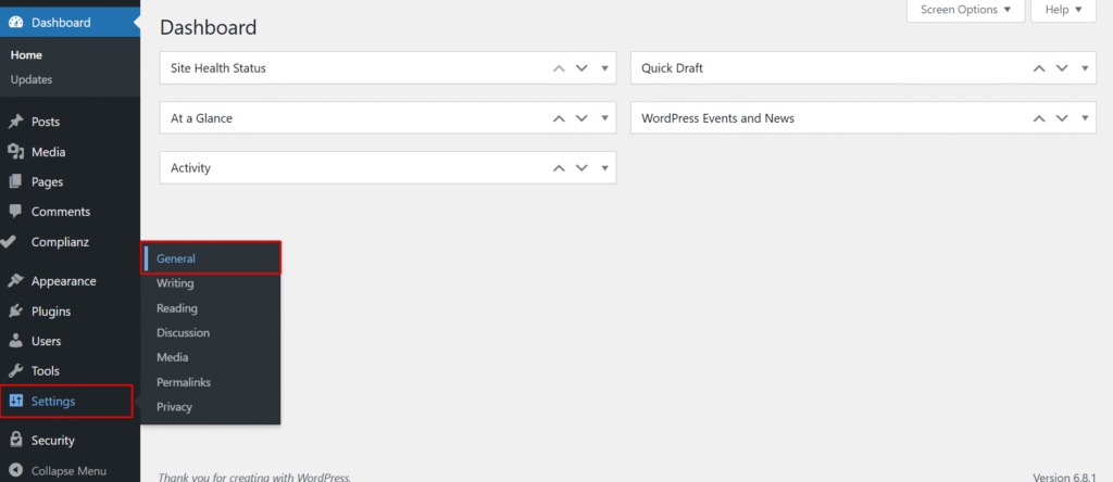 General settings in your WordPress General settings in your WordPress