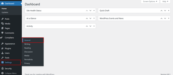 General settings in your WordPress