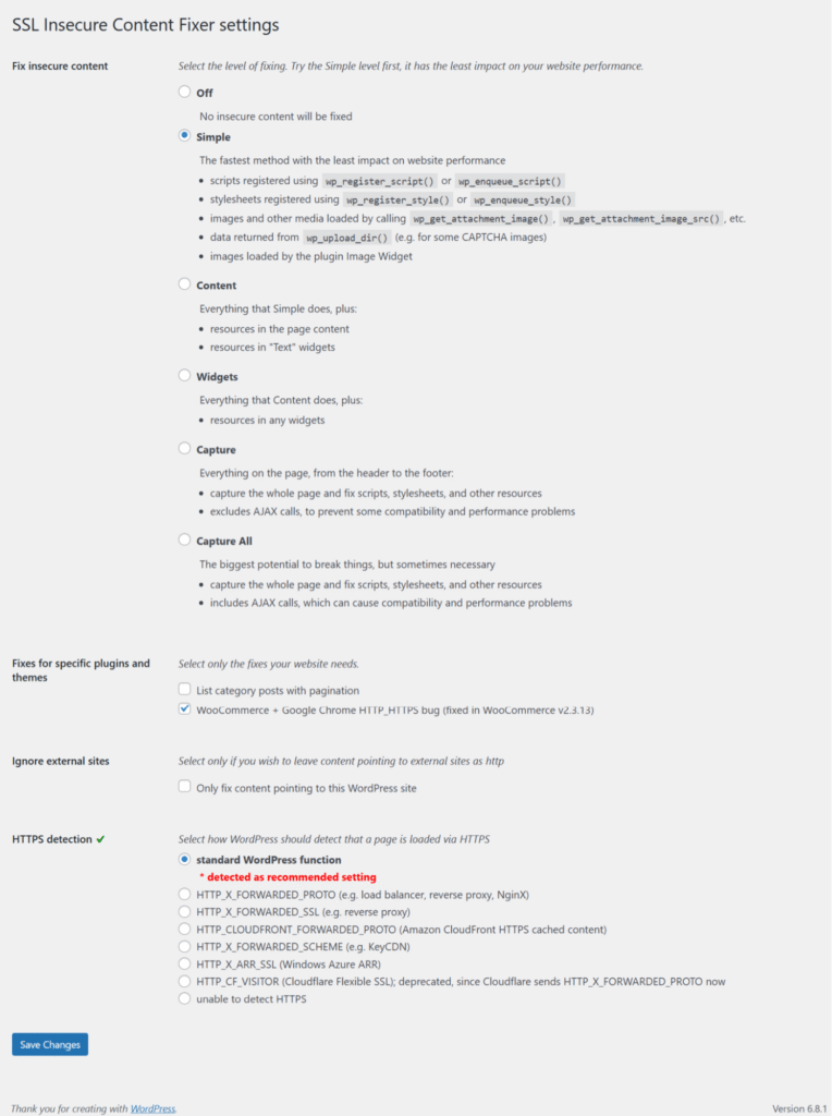 set SSL insecure content fixer settings set SSL insecure content fixer settings