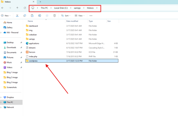 Image: Place WordPress Files in the Localhost Directory Image: Place WordPress Files in the Localhost Directory