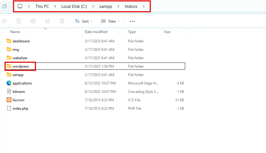 Image: Find the folder named wordpress Image: Find the folder named wordpress