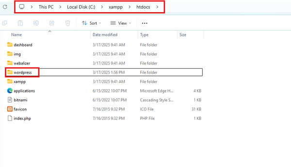 Image: Find the folder named wordpress Image: Find the folder named wordpress
