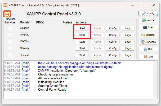 Image: xampp control Panel Image: xampp control Panel