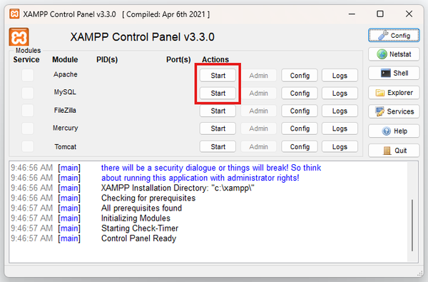 Image: xampp control Panel Image: xampp control Panel