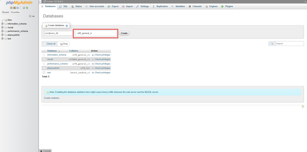Image: Create database Image: Create database