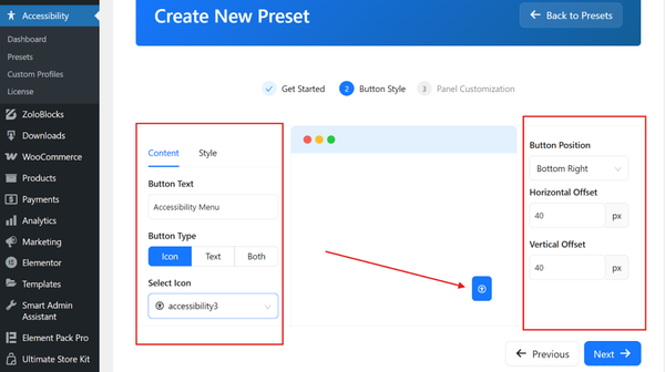 Accessible Button Design and Settings