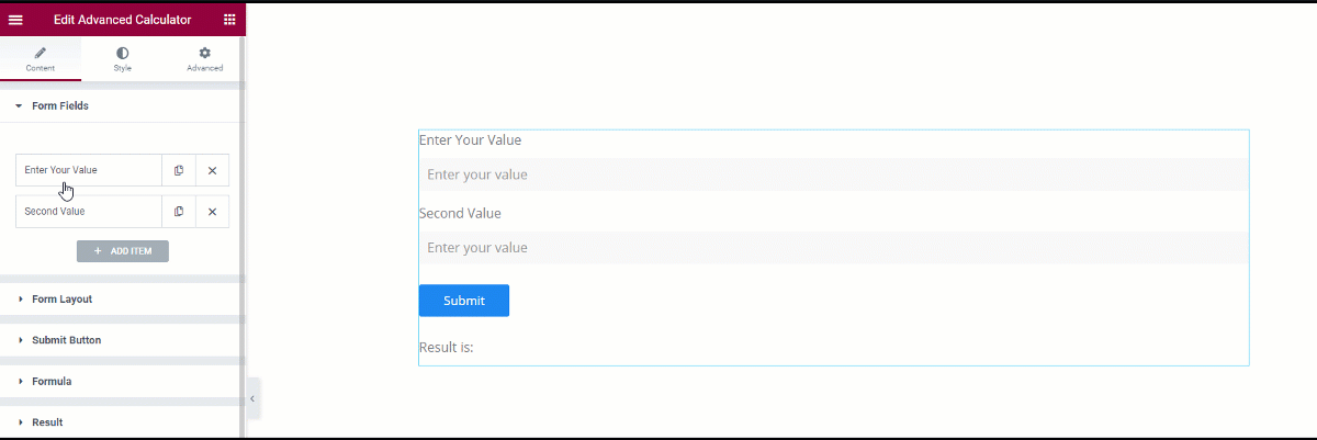 BMI calculator in elementor