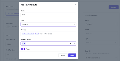 add attributes of ecommerce products
