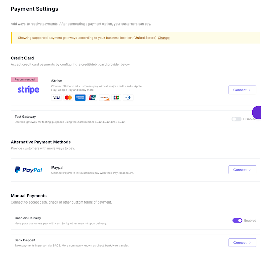 select payment methods