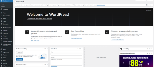 WordPress dashboard