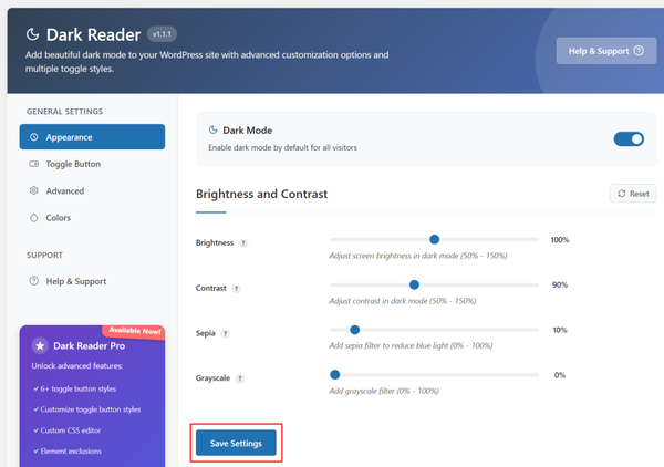 Click Save Settings after making your adjustments