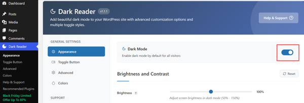 Toggle on to enable dark mode by default for all visitors