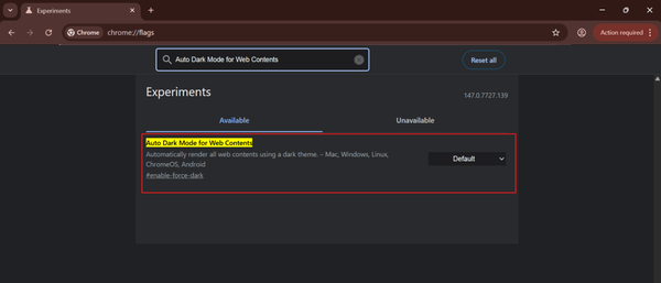 auto dark mode for web contents option preview
