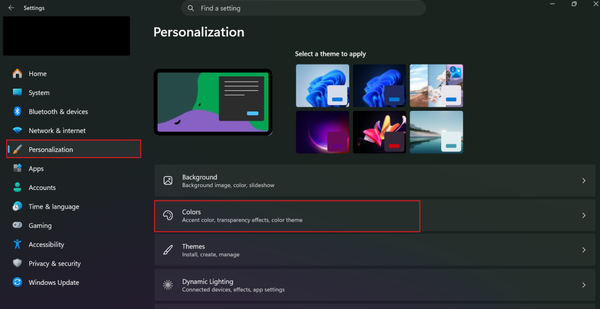 select personalization then colors