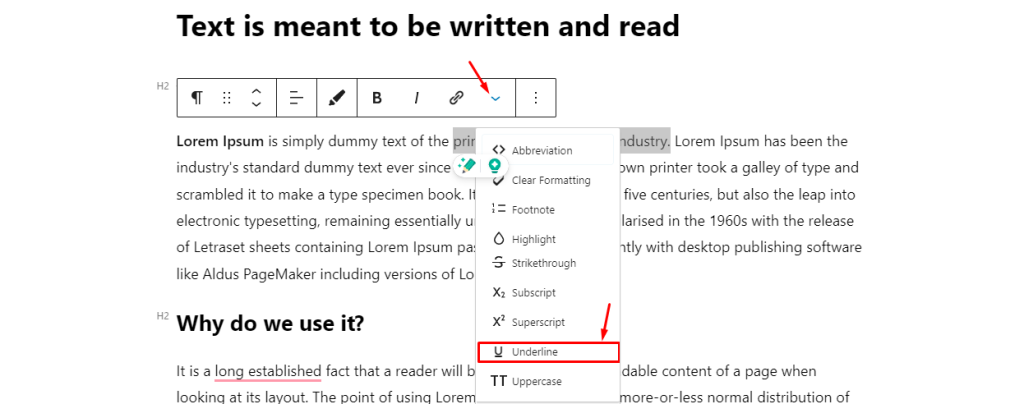 Give underline with gutenburg block editor toolkit plugin Give underline with gutenburg block editor toolkit plugin
