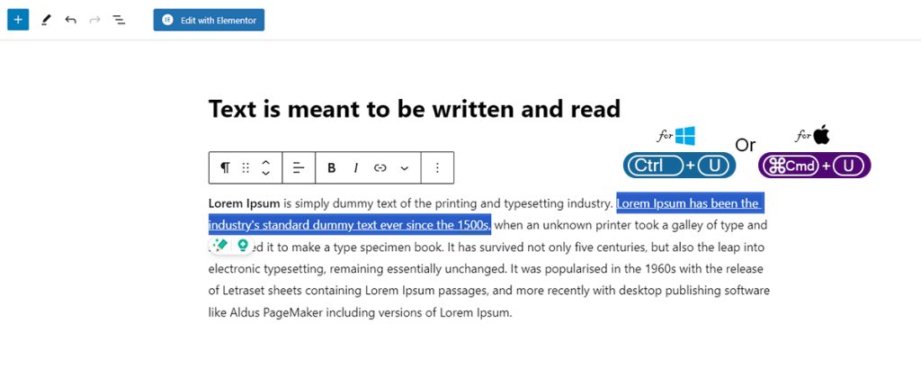 underline in wordpress with keyboard shortcut underline in wordpress with keyboard shortcut