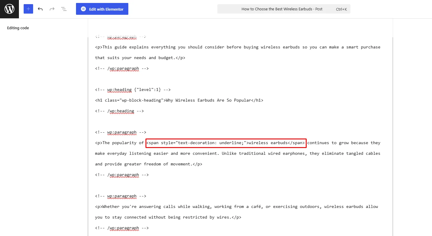 Inline CSS text-decoration underline code example