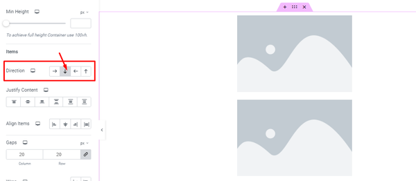 Container content direction arrow for Columns