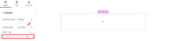 Container width set to Full Width