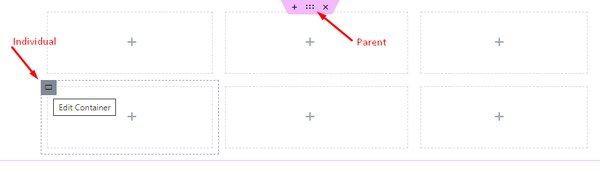 Parent and individual containers in a stacked or grid container formation