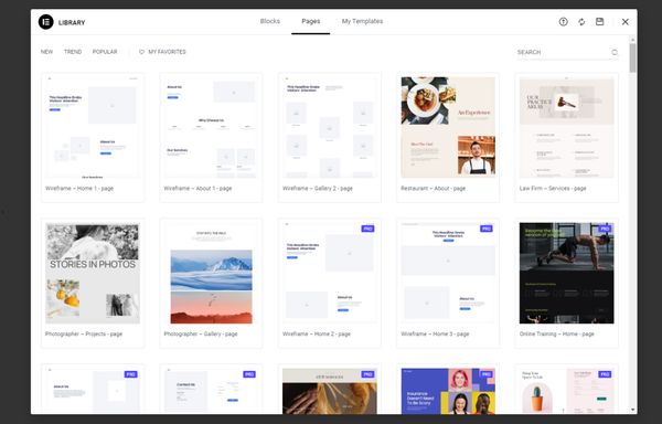 Elementor template library