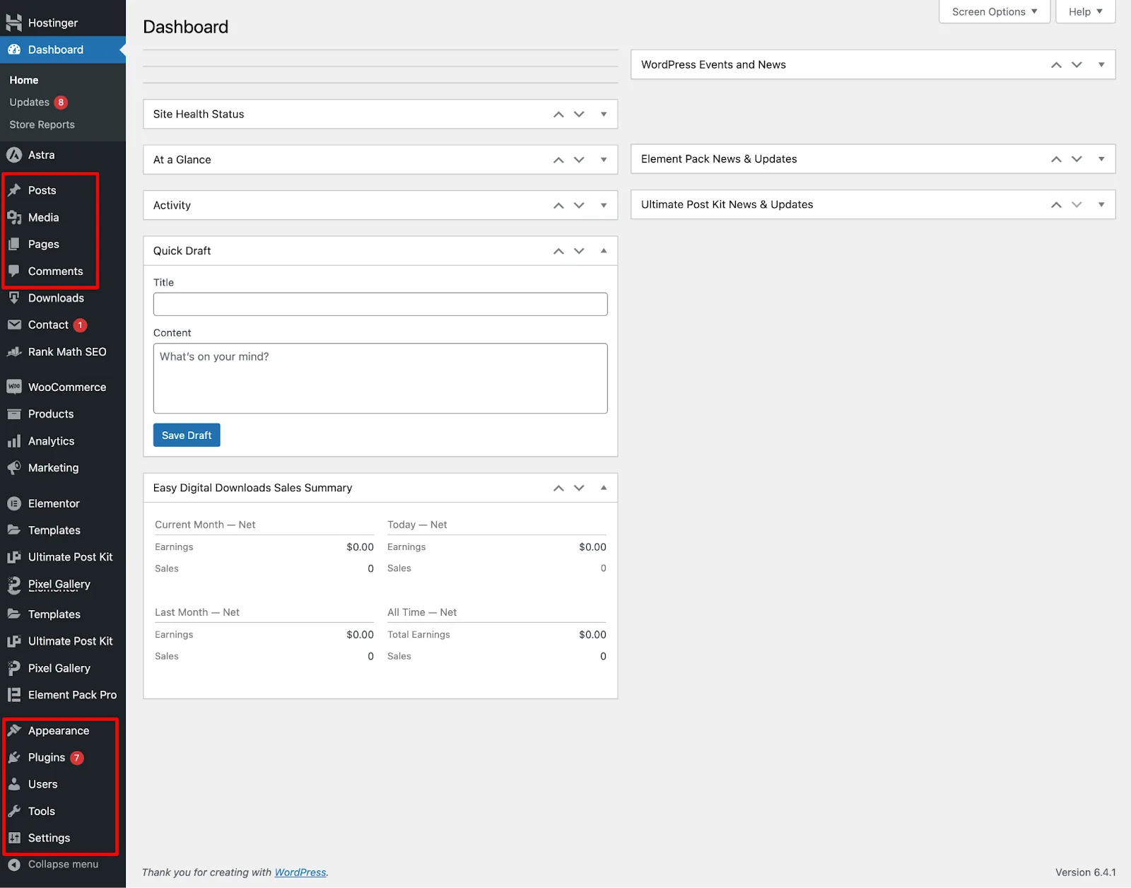 wordpress dashboard overview