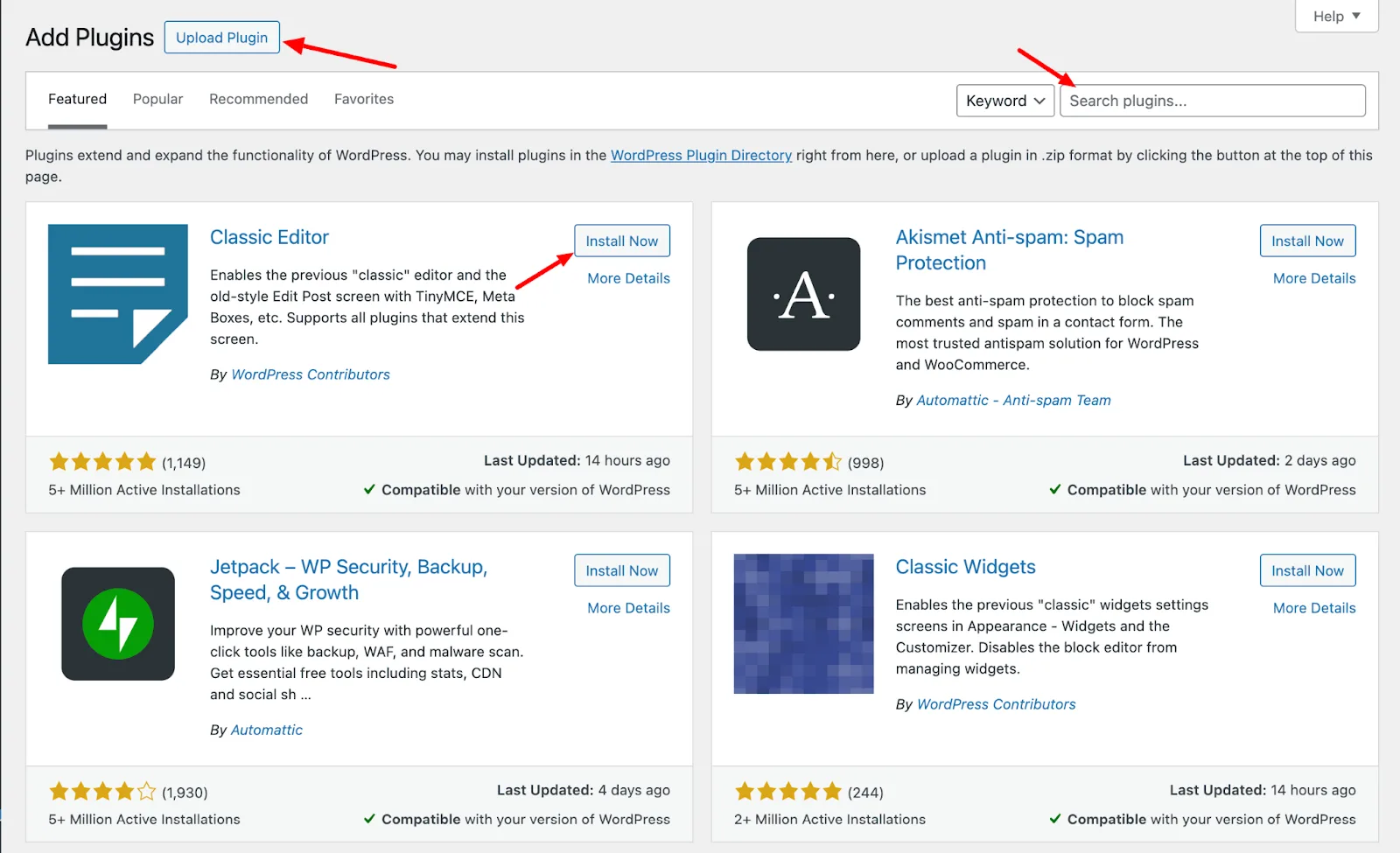 wordpress plugins page