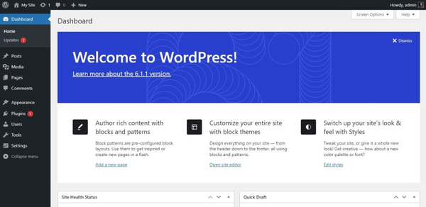 new wordpress admin dashboard