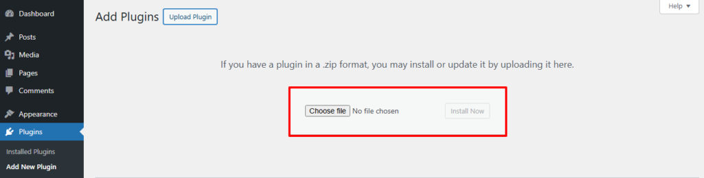 Selecting Zip file of the plugin Selecting Zip file of the plugin