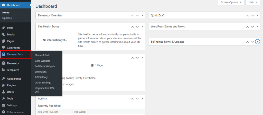 Configure Element Pack Setting Configure Element Pack Setting