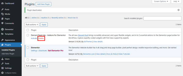 Deleting a Plugin from a WordPress website