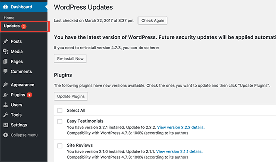 Updating Installed Plugins on a WordPress website Updating Installed Plugins on a WordPress website