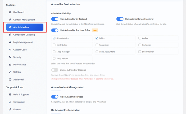 Admin Interface Features
