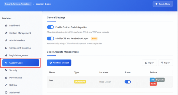 Custom Code Features
