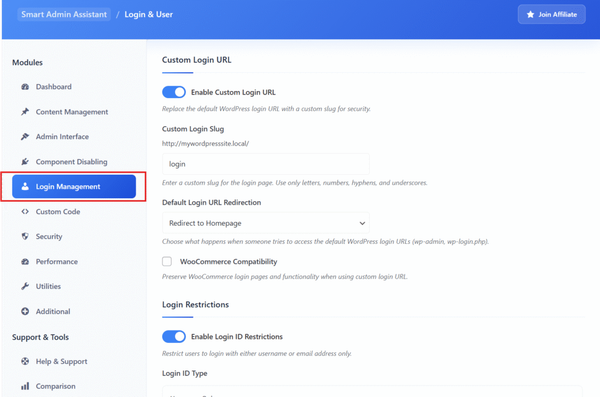 Login Management Features