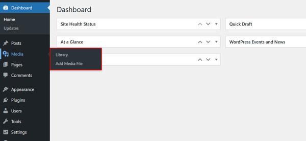 Access the Media Library in WordPress Library and Add New Media