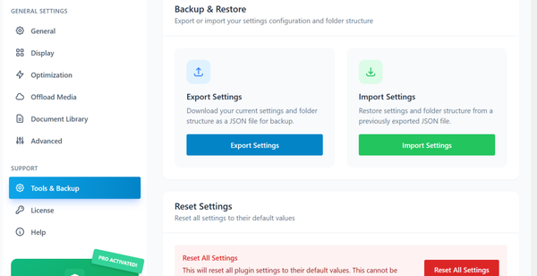 Settings Backup and Restore