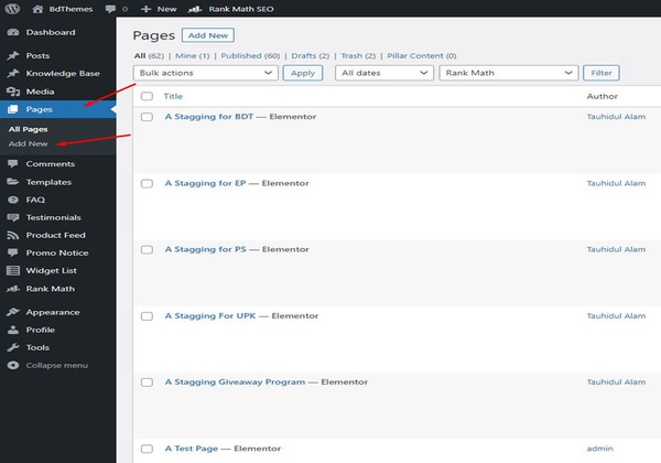 click pages&gt;add new