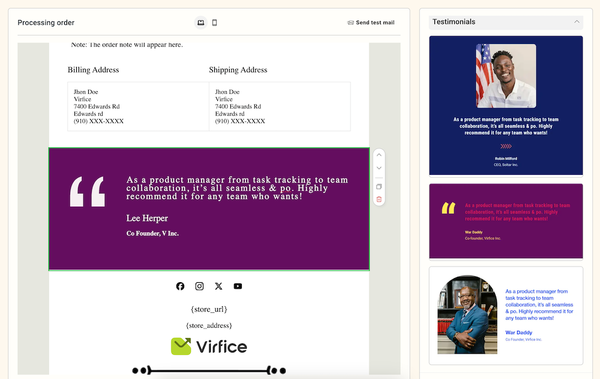Testimonial in WooCommerce Emails