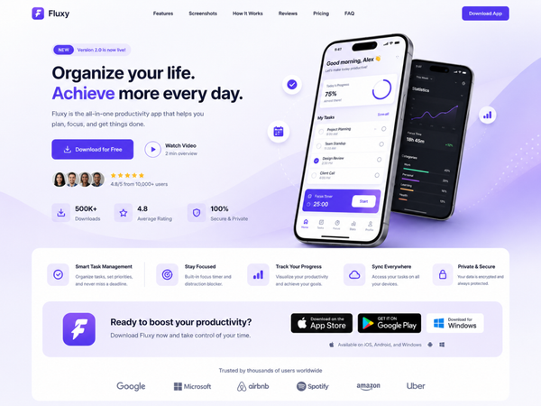 Productivity app interface and features