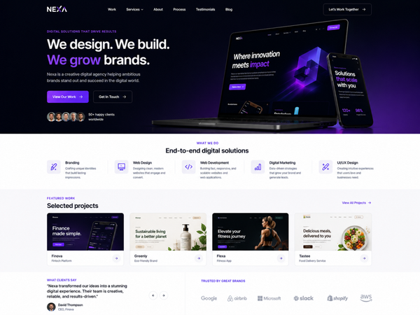 Creative digital agency website layout