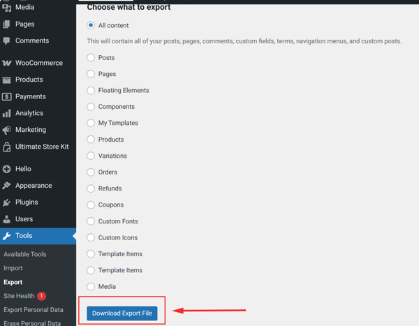 Click the Download Export File button