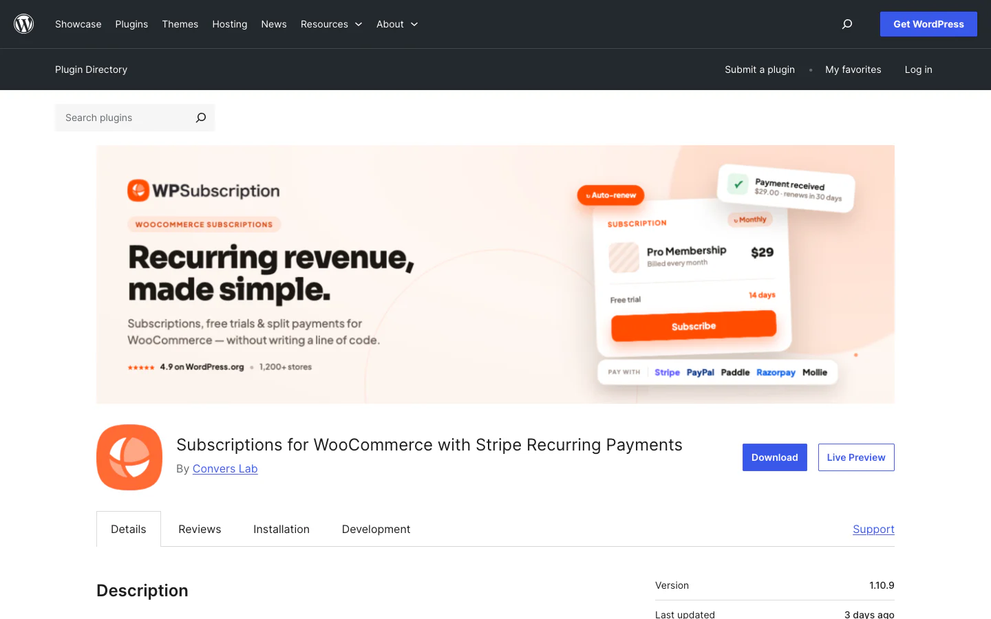 WPSubscription on the official WordPress.org plugin directory.