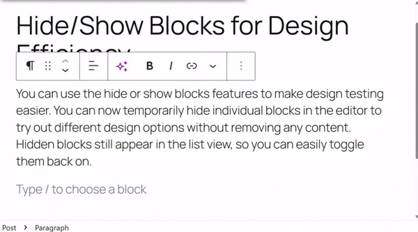 Hide/Show Blocks for Design Efficiency