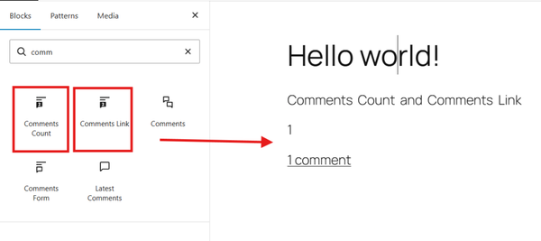 Comments Blocks: Count and Link