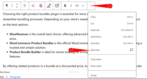 Block Notes Feature