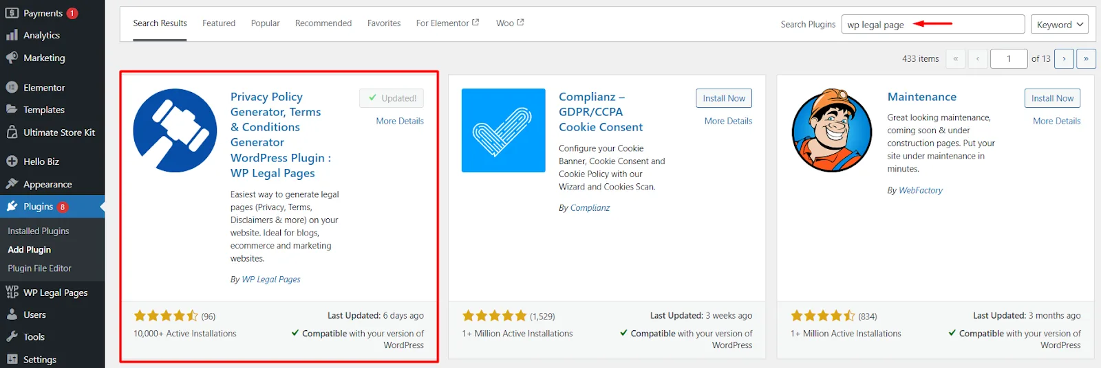 install wp legal pages